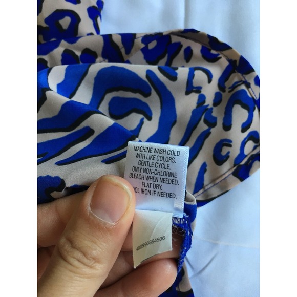 Dana Buchman Shirt Women XL Blue Beige Leopard Print Short‎ Sleeve Blouse EUC - Picture 8 of 12